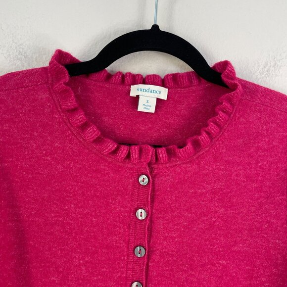 Sundance Womens Small Pink Ruffle Collar Edwina Henley Sweater Wool Blend Knit - Picture 9 of 12